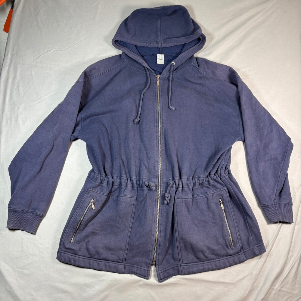Vintage Gap Athletic Cinched Waist Zip Up Hoodie Navy Blue Womens Medium 90s Y2K